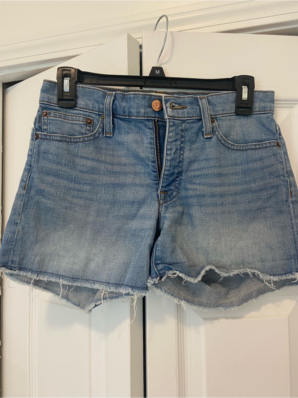 J. Crew Medium Blue Denim Frayed Hem Cutoff Shorts